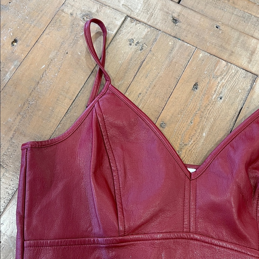 Lola Grace Women's XS Burgundy faux Leather Crop Top bralette - Picture 2 of 8